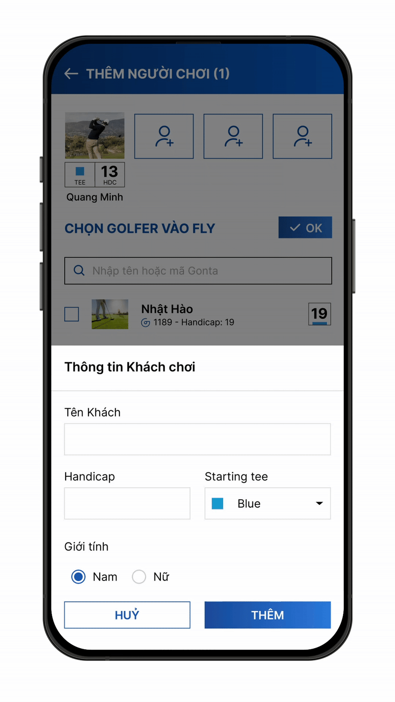 Nhập thông tin khách chơi trong Gonta