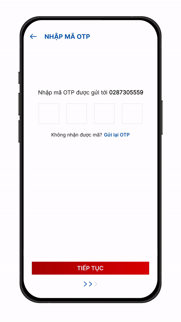Nhập mã OTP, xác nhận trong Gonta
